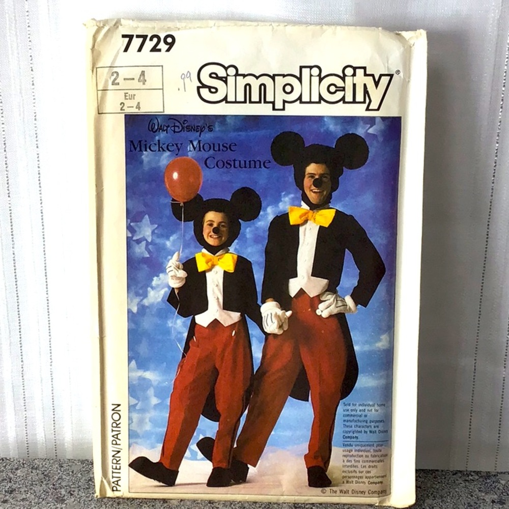 🏰 Disney’s Mickey Mouse Costume Simplicity Pattern #7729 Boy Girl Uncut